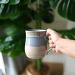 Bosmarlin Extra Large Ceramic Coffee Mug, 26 Oz, Dishwasher and Microwave Safe, Big Oversized Tea Cup, Reactive Glaze (Light blue)