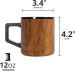 Elemental Insulated Coffee Mug - Triple-Wall Stainless Steel Summit Travel Cup for Hot and Cold Drinks - Thermal Coffee Mug with Lid and Handle for Camping, Office & Travel 12oz - Teakwood