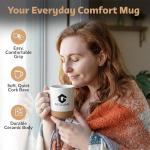 NeoLame Ceramic Coffee Mug with Cork Bottom and Spill Proof, Re-usable Coffee Mug for Home or Work, Heat Preservation and Removable Locking lid with Sliding spout, 400ML Volume (white)