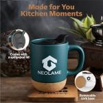 NeoLame Ceramic Coffee Mug with Cork Bottom and Spill Proof, Re-usable Coffee Mug for Home or Work, Heat Preservation and Removable Locking lid with Sliding spout, 400ML Volume (white)