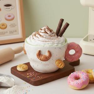 DIF DECO Christmas Mugs 11.8 OZ Ceramic Cute Donut Shape Coffee Mug with Handle Unique Holiday Hot Cocoa Cup Perfect for Tea & Coffee Lovers, Gifts for Family or Children, Dishwasher Safe(350ml)