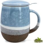 SISETOP 13.5 OZ Large Tea Cup with Infuser and Lid, Reactive Glaze Tea Infuser Mug, Ceramic Loose Leaf Teacup for Brewing, Microwave & Dishwasher Safe, Pale Blue