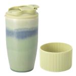 TaoTaojarvie Ceramic Travel Coffee Mug with Polypropylene Lid and Insulated Sleeve, 16 oz, Portable Coffee Cup for Car Cup Holder, Transmutation Glaze Microwave and Dishwasher Safe(Light Green)