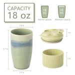 TaoTaojarvie Ceramic Travel Coffee Mug with Polypropylene Lid and Insulated Sleeve, 16 oz, Portable Coffee Cup for Car Cup Holder, Transmutation Glaze Microwave and Dishwasher Safe(Light Green)