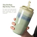 TaoTaojarvie Ceramic Travel Coffee Mug with Polypropylene Lid and Insulated Sleeve, 16 oz, Portable Coffee Cup for Car Cup Holder, Transmutation Glaze Microwave and Dishwasher Safe(Light Green)