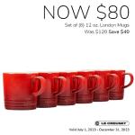 Le Creuset Stoneware Set of 6 London Mugs, 12 oz. Each, Multi-Color