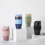 TaoTaojarvie Ceramic Travel Coffee Mug with Polypropylene Lid and Insulated Sleeve, 16 oz, Portable Coffee Cup for Car Cup Holder, Transmutation Glaze Microwave and Dishwasher Safe(Light Green)