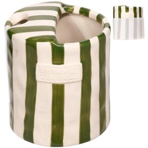 Yodamiack Ceramic Coffee Mug with Sip Hole - Retro Hand-Painted Striped Art Ceramic Travel Mug Coffee Cups Multiple Use with Insulated Sleeve, Microwave & Dishwasher Safe for Coffee Lovers(Green)