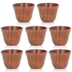 8pcs Japanese Tea Cups - Wooden, Heat Insulating, 75ml Natural Wood