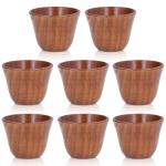 8pcs Japanese Tea Cups - Wooden, Heat Insulating, 75ml Natural Wood