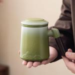 Tmtemn Ceramic Tea Cup with Infuser and Lid, Thick Sturdy Lead & Cadmium Free Porcelain Tea Mug with Wooden Handle, Insulated Tea Cup for Loose Tea, Office Home Daily Use, Hand Wash Recommended