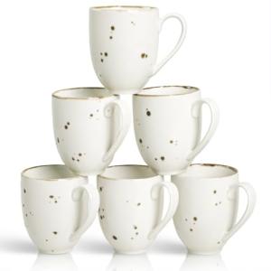 Esfour Ceramics Coffee Mugs Set Of 6, 14 Oz Large Handle Heavy Duty Cups - Microwave Dishwasher Safe - Latte, Cappuccino, Tea, Cocoa, Mocha - Men, Women, Home Office Daily Use, Classic Assorted Colors