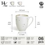 Esfour Ceramics Coffee Mugs Set Of 6, 14 Oz Large Handle Heavy Duty Cups - Microwave Dishwasher Safe - Latte, Cappuccino, Tea, Cocoa, Mocha - Men, Women, Home Office Daily Use, Classic Assorted Colors