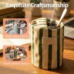 Yodamiack Ceramic Coffee Mug with Sip Hole - Retro Hand-Painted Striped Art Ceramic Travel Mug Coffee Cups Multiple Use with Insulated Sleeve, Microwave & Dishwasher Safe for Coffee Lovers(Green)