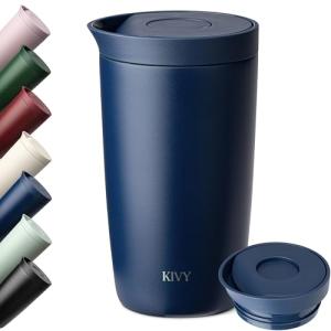 KIVY Thermos Mug 12oz [COFFEE MUG TO GO] - Insulated Stainless Steel Thermal Coffee & Tea Mug Dishwasher Safe & Leak Proof - Travel Mug - Coffee Cup - Drinking Mug Hot & Cold Beverages - Dark Blue