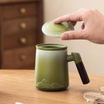 Tmtemn Ceramic Tea Cup with Infuser and Lid, Thick Sturdy Lead & Cadmium Free Porcelain Tea Mug with Wooden Handle, Insulated Tea Cup for Loose Tea, Office Home Daily Use, Hand Wash Recommended