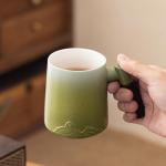 Tmtemn Ceramic Tea Cup with Infuser and Lid, Thick Sturdy Lead & Cadmium Free Porcelain Tea Mug with Wooden Handle, Insulated Tea Cup for Loose Tea, Office Home Daily Use, Hand Wash Recommended