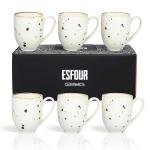 Esfour Ceramics Coffee Mugs Set Of 6, 14 Oz Large Handle Heavy Duty Cups - Microwave Dishwasher Safe - Latte, Cappuccino, Tea, Cocoa, Mocha - Men, Women, Home Office Daily Use, Classic Assorted Colors
