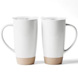 famiware Milkyway Coffee Mugs, 20oz Large Coffee Mug, Ceramic Mug Set of 2 with Lid, Cup Set with Handle for Latte, Tea, Cocoa, Milk, Home & Office, White