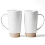 famiware Milkyway Coffee Mugs, 20oz Large Coffee Mug, Ceramic Mug Set of 2 with Lid, Cup Set with Handle for Latte, Tea, Cocoa, Milk, Home & Office, White