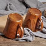 TEAMWILL 2PCS Wooden Cup Wood Coffee Tea Beer Juice Milk Water Mug Primitive Handmade Natural