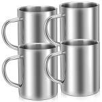 Exclaith 4 Set Stainless Steel Coffee Mug with Handle 13.5oz/400ml Unbreakable Double Wall Coffee & Tea Cup Stainless Steel Camping Travel Coffe Mugs for Home Camping Travel Outdoors