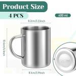 Exclaith 4 Set Stainless Steel Coffee Mug with Handle 13.5oz/400ml Unbreakable Double Wall Coffee & Tea Cup Stainless Steel Camping Travel Coffe Mugs for Home Camping Travel Outdoors