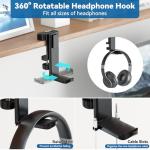 KDD 2 in 1 Headphone Hanger with Desk Cup Holder - Under Desk Clamp Rotatable Headset Holder - Suitable for Coffee Mups, Water Cups, Headphone(Black)