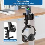 KDD 2 in 1 Headphone Hanger with Desk Cup Holder - Under Desk Clamp Rotatable Headset Holder - Suitable for Coffee Mups, Water Cups, Headphone(Black)