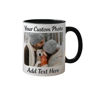 Elosh Customized Photo Mug with Personalized Text Upload Your Image with Different Designs (Black)