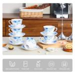 PRECITIME Porcelain Tea Cup and Saucer Set of 6 (12-Piece) - 6oz Cups with Classic Blue Floral Pattern for Tea Party, Dishwasher & Microwave Safe