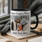 Elosh Customized Photo Mug with Personalized Text Upload Your Image with Different Designs (Black)