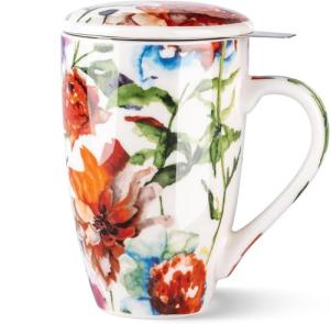 GBhome Tea Mug with Infuser and Lid, 18 Ounce Large Ceramic Loose Leaf Cup, Microwave, Dishwasher Safe, Perfect for Tea Lovers