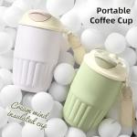 14oz Portable Insulated Coffee Cup with 316 SS Liner: Non-slip Bottom, Built-in Drawstring & Exquisite Design,Cream Wind(Daisy Green/Glacier Blue/Sakura Pink),Perfect for Coffee Lovers (Sakura Pink)
