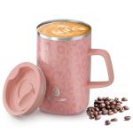 Ideus Vacuum Insulated Coffee Mug, 16oz Reusable Stainless Steel Thermal Double Walled cup with Handle and Slider Lid for Hot & Cold Beverages, BPA Free (Leapord Pink)