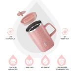 Ideus Vacuum Insulated Coffee Mug, 16oz Reusable Stainless Steel Thermal Double Walled cup with Handle and Slider Lid for Hot & Cold Beverages, BPA Free (Leapord Pink)