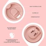 Ideus Vacuum Insulated Coffee Mug, 16oz Reusable Stainless Steel Thermal Double Walled cup with Handle and Slider Lid for Hot & Cold Beverages, BPA Free (Leapord Pink)