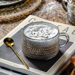 Gezzeny Vintage Glass Coffee Mugs 14 Oz Set of 2 Gray Embossed Tea Cups for Cappuccino, Latte,Cereal, Yogurt, Beverage Hot/Cold Mother's Father's Day Gifts