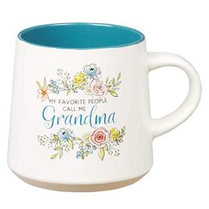 WITH LOVE My Favorite People Call Me Grandma Clay Base Ceramic Coffee Mug for Grandmothers Floral Peach & Ivory Cup for Coffee/Tea, Dishwasher Microwave Safe, 14oz