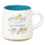 WITH LOVE My Favorite People Call Me Grandma Clay Base Ceramic Coffee Mug for Grandmothers Floral Peach & Ivory Cup for Coffee/Tea, Dishwasher Microwave Safe, 14oz