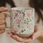 Sweet Water Decor Floral Stoneware Coffee Mugs - 14oz Cute Coffee Cups for Hot & Cold Drinks - Dishwasher & Microwave Safe - Spring Home Decor and Gift - Ideal Tea & Espresso Mugs