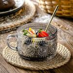 Gezzeny Vintage Glass Coffee Mugs 14 Oz Set of 2 Gray Embossed Tea Cups for Cappuccino, Latte,Cereal, Yogurt, Beverage Hot/Cold Mother's Father's Day Gifts