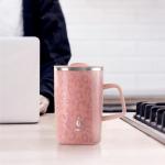 Ideus Vacuum Insulated Coffee Mug, 16oz Reusable Stainless Steel Thermal Double Walled cup with Handle and Slider Lid for Hot & Cold Beverages, BPA Free (Leapord Pink)