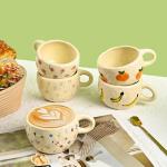 Denovin Ceramic Coffee Mug, Creative Flower Fruit Cup for Women Friends, 8.5 oz/250 ml Cute Coffee Mugs for Latte Tea Milk (Cherry and Orchid)