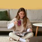 Ideus Vacuum Insulated Coffee Mug, 16oz Reusable Stainless Steel Thermal Double Walled cup with Handle and Slider Lid for Hot & Cold Beverages, BPA Free (Leapord Pink)