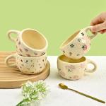 Denovin Ceramic Coffee Mug, Creative Flower Fruit Cup for Women Friends, 8.5 oz/250 ml Cute Coffee Mugs for Latte Tea Milk (Cherry and Orchid)