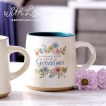 WITH LOVE My Favorite People Call Me Grandma Clay Base Ceramic Coffee Mug for Grandmothers Floral Peach & Ivory Cup for Coffee/Tea, Dishwasher Microwave Safe, 14oz