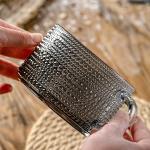 Gezzeny Vintage Glass Coffee Mugs 14 Oz Set of 2 Gray Embossed Tea Cups for Cappuccino, Latte,Cereal, Yogurt, Beverage Hot/Cold Mother's Father's Day Gifts