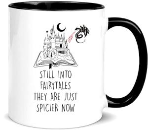 Yalocib Funny Fairytale Reader Mug, Still into Fairytales They Are Just Spicier Now, Funny Reading, Book Lover, Spicy Reader, Castle and Dragon, 11oz Ceramic Coffee Mug/Tea Cup