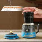 Coolpei Tea Cup with Infuser and Lid,Loose Leaf Tea Steeper Cup 14.8oz Ceramic tea Infuser Mug Travel Large Steeping Cup Diffusers Mugs with Fine Strainer and Handle (Black&Blue)